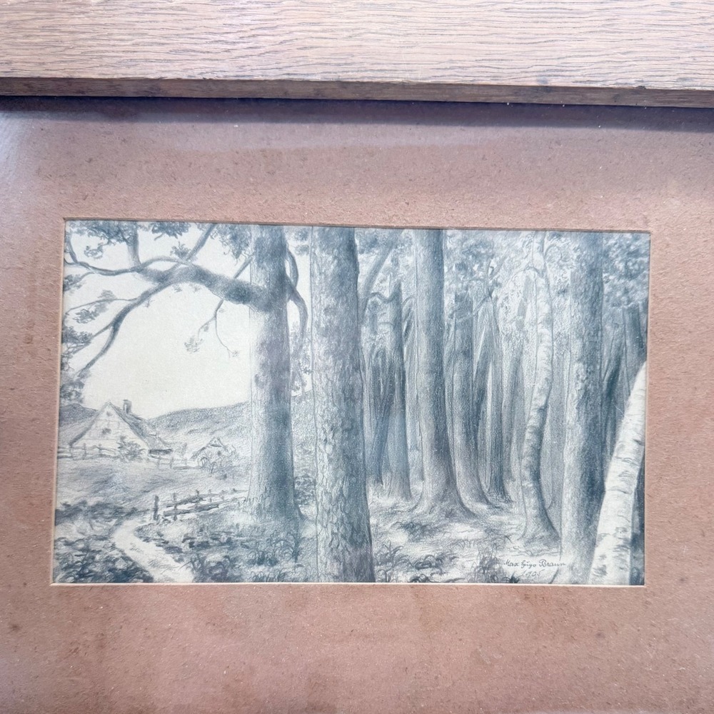 Max Braun Ruhling Pencil Drawing 1905 Forest Landscape Cottage Adolf Hitlerstr - Picture 2 of 7